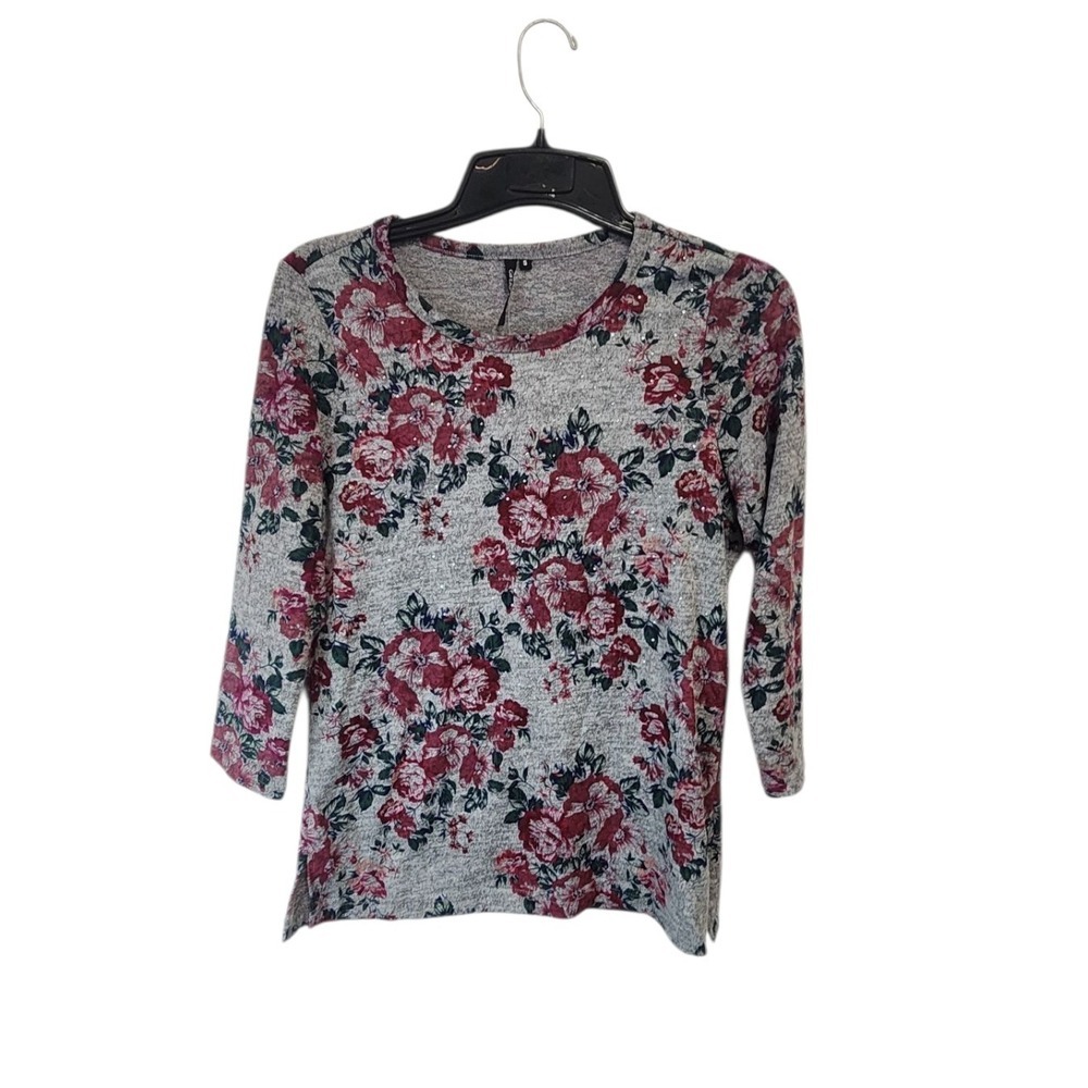Vintage Y2K Cathy Daniels Floral 3/4 Sleeve Top Heather Women's‎ Size S